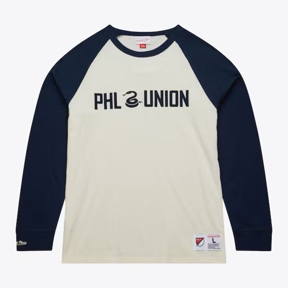 Mitchell & Ness Navy and Cream PHL Union Raglan Long-Sleeve